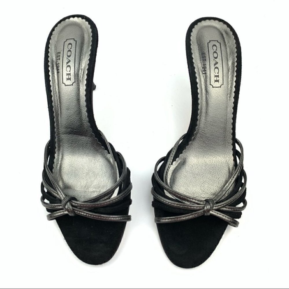 Coach heel 6.5 black pewter metallic Italian suede - Picture 2 of 12